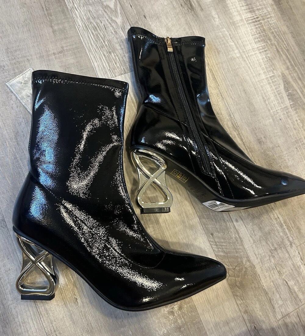 London Rag Luxe Black Ankle Booties Womens Size 8M EU 39 Kitten Heel Pointed Toe
